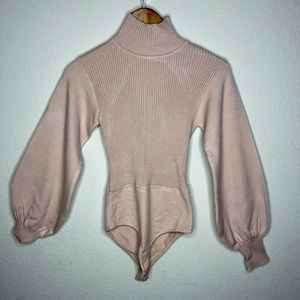 Zara Pink Ribbed Turtleneck Bodysuit